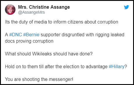 Click to enlarge christine assange tweet DNC leaks