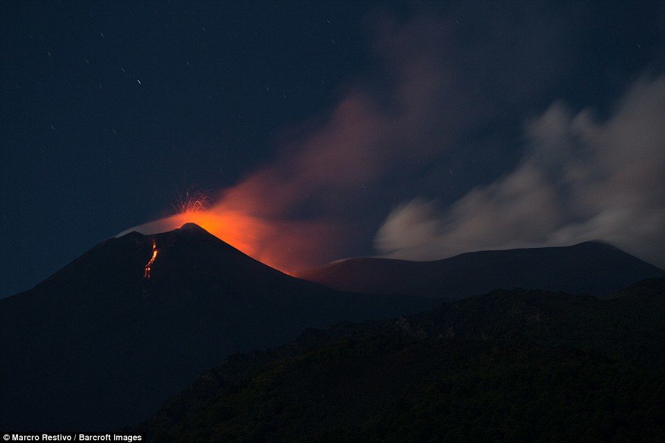 Click to enlarge The volcano, the most active in Europe, initially 're-awoke' in late July but sprang into fuller action on Thursday evening