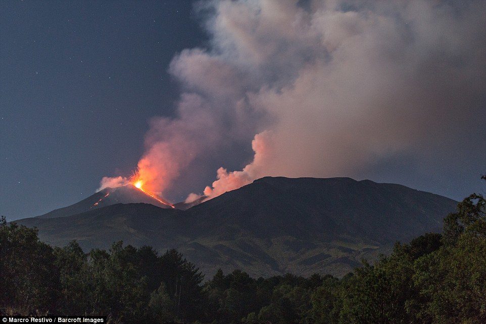 Click to enlarge The volcano, the most active in Europe, initially 're-awoke' in late July but sprang into fuller action on Thursday evening, Italy's National Institute of Geophysics and Vulcanology said