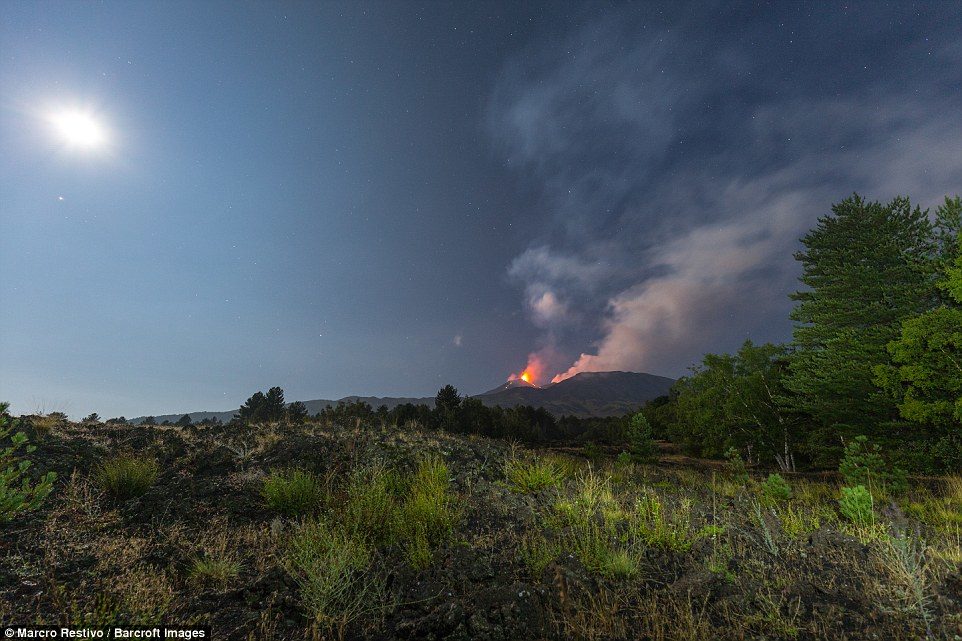 Click to enlarge New eruption and two lava flows began at Mount Etna in Catania, Italy yesterday