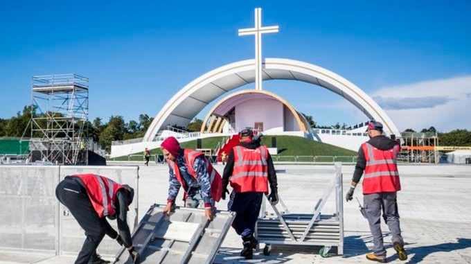 Click to enlarge Preparations are made at Phoenix Park in Dublin ahead of Pope Francis’ visit to Ireland