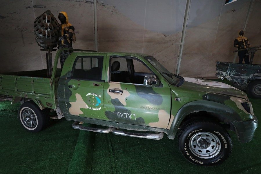 Truck with a mounted pod for unguided aircraft rockets