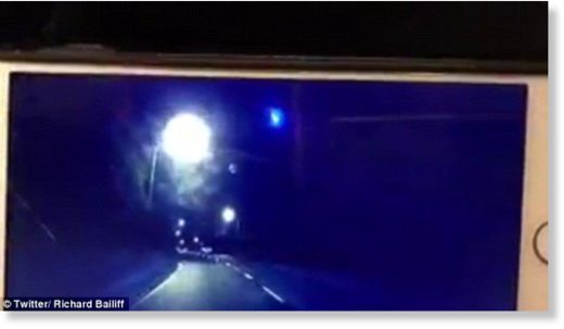 Dash cam footage shared on Twitter shows the bright blue light descending through the night skies in Perth