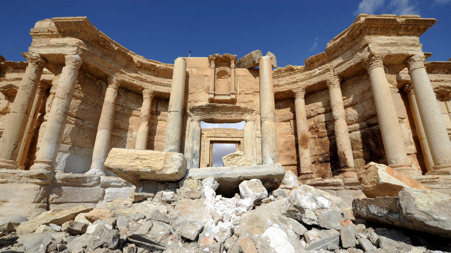 damage in the amphitheater of the historic city of Palmyra