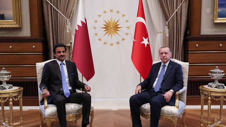 Turkish President Tayyip Erdogan with Emir of Qatar Sheikh Tamim bin Hamad al-Thani