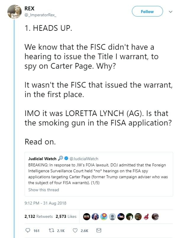 Click to enlarge ImperatorRex tweet on carter page spying