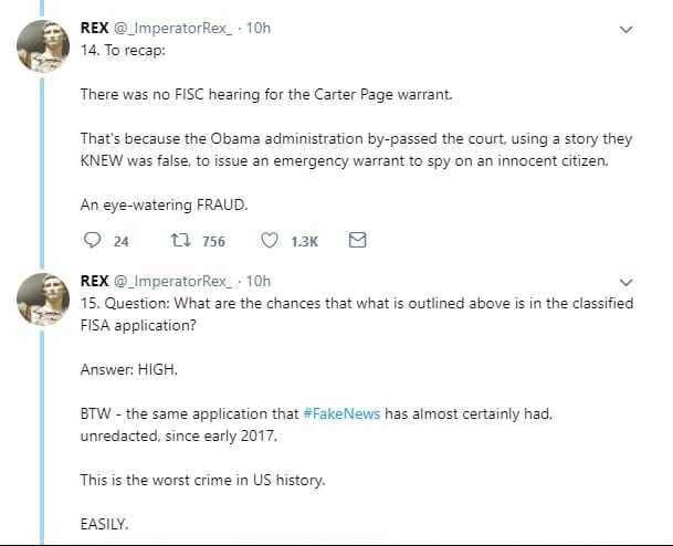 Click to enlarge ImperatorRex tweet no FISC for carter page