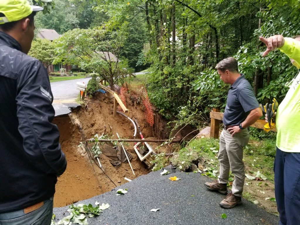 Flood damage in Bel Air, Harford County, MD, USA.