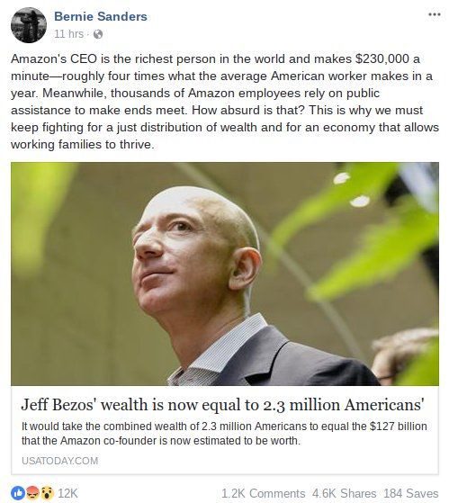 Click to enlarge Bernie Sanders tweet Jeff Bezos