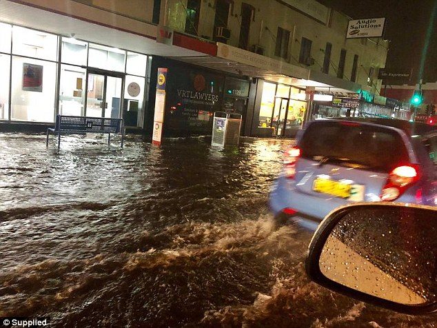 Click to enlarge Flooding was captured in Mascot, close to Sydney Airport