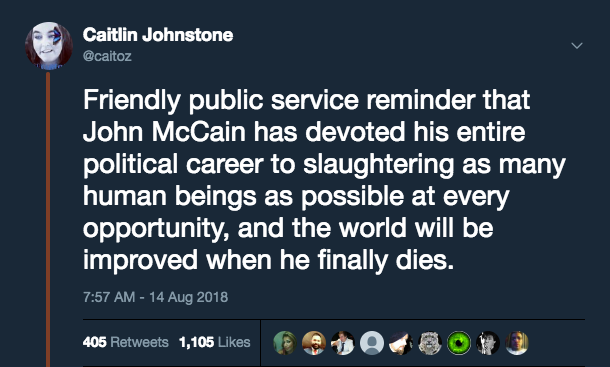 Click to enlarge Caitlin Johnstone McCain dood riddance tweet