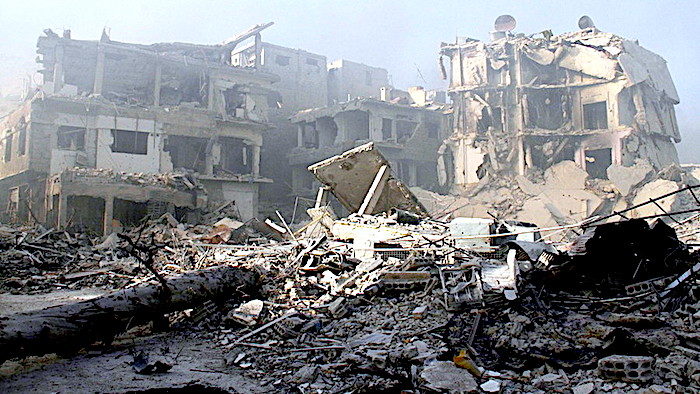 bombed out building