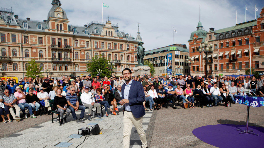 Jimmie Akesson at an election rally for the Sweden Democrats