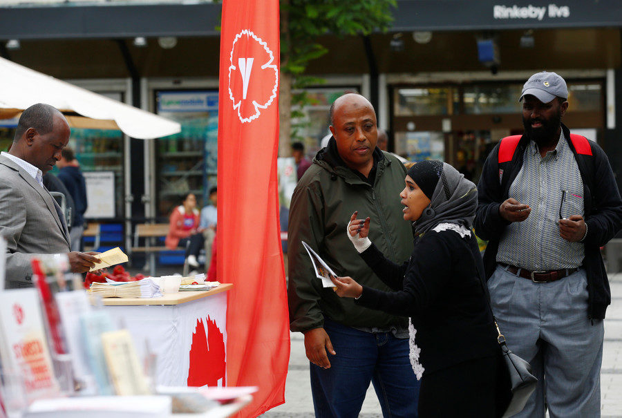 Left party canvasses in Rinkeby, a high-crime Stockholm suburb