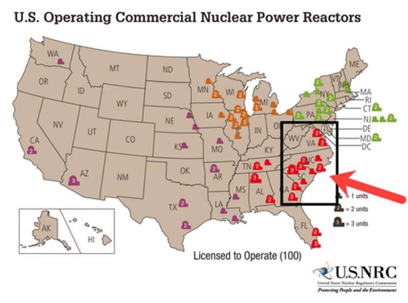 Nuclear power plants location US