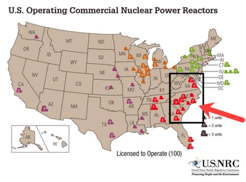 Click to enlarge Nuclear power plants location US