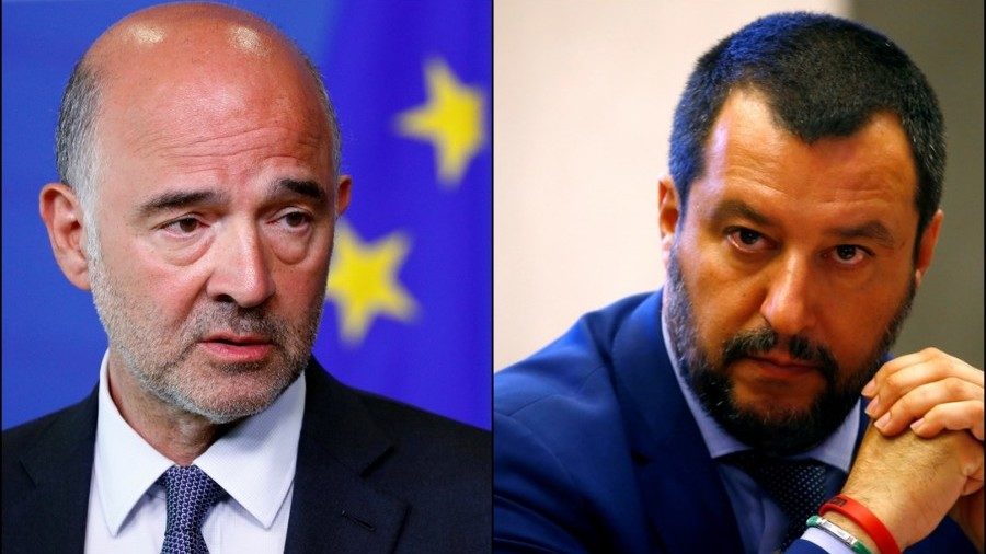 European Economic and Financial Affairs Commissioner Pierre Moscovici (L) and Italian Deputy PM Matteo Salvini (R)