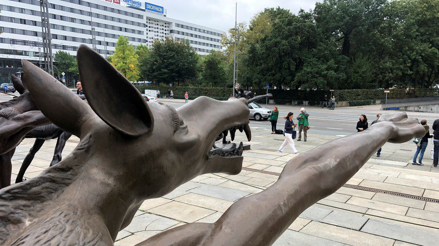 Nazi wolf statue Chemnitz Germany
