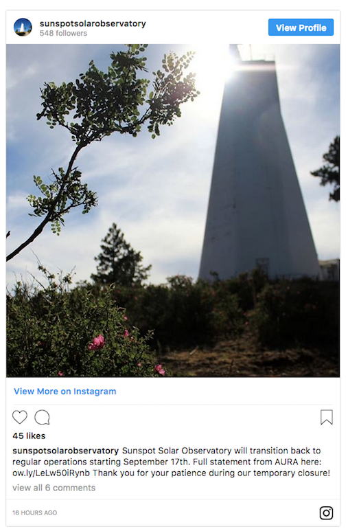 Click to enlarge Sunspot solar observatory instagram