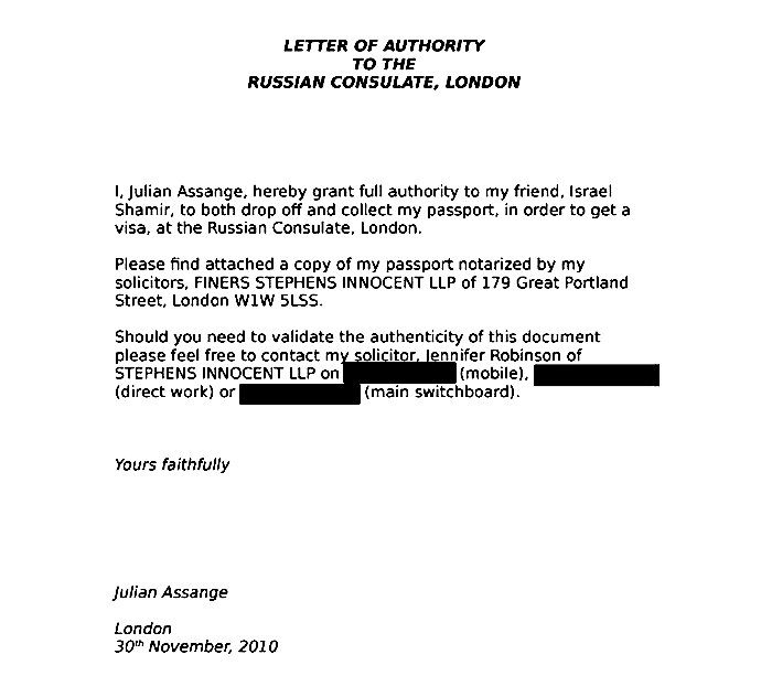 Assange letter Russia
