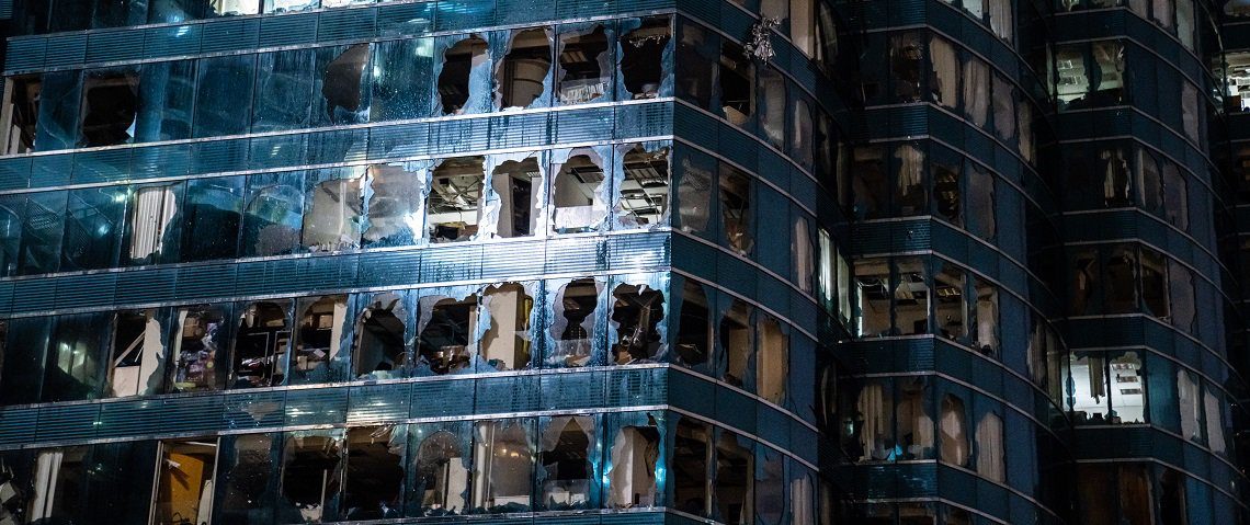 Click to enlarge commercial building in Hong Kong damaged by Typhoon Mangkhut