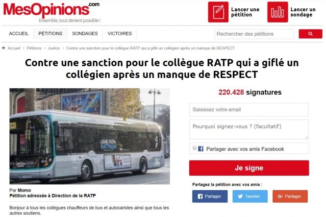 petition supporting french RATP bus driver