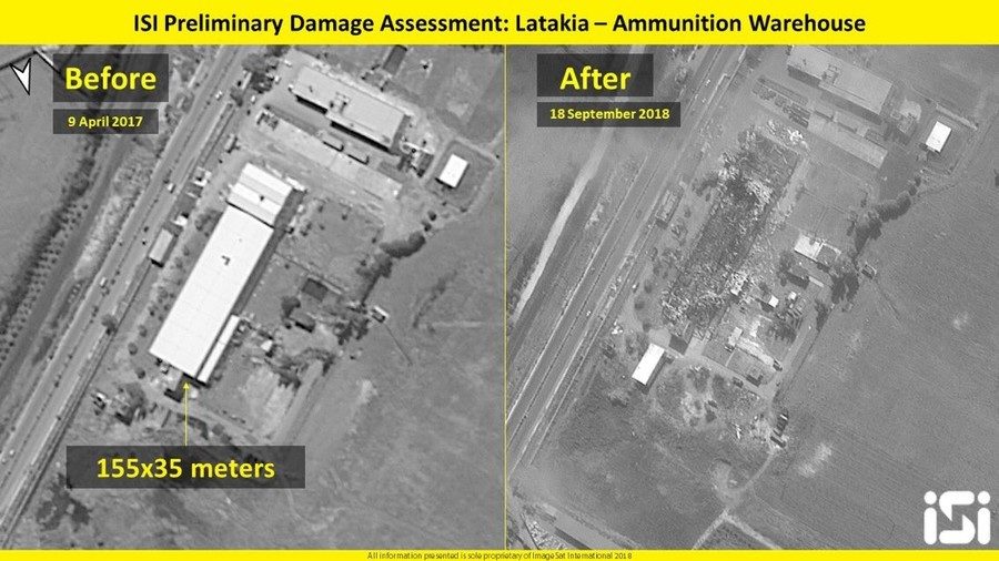Satellite image shows ammunition warehouse in Latakia