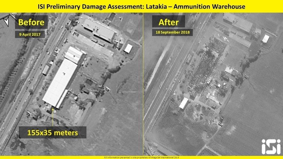 Click to enlarge Satellite image shows ammunition warehouse in Latakia