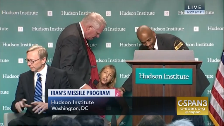 Click to enlarge codepink founder benjamin disrupts Iran speech