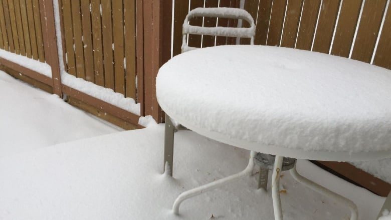 Bette Lemke, who lives in Elbow, said about 15 cm of snow covered her yard when she woke up Saturday morning.