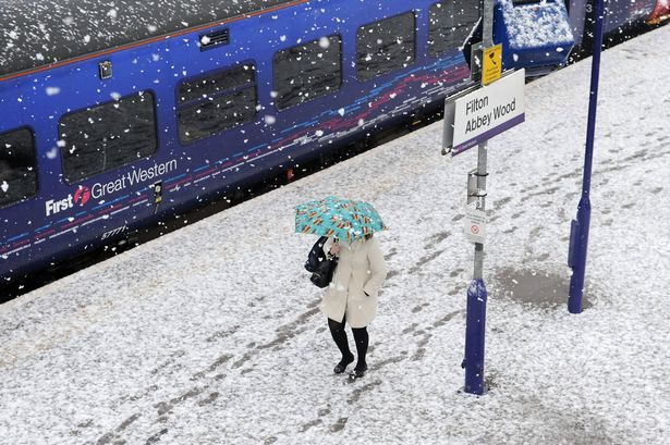 Snow Filton train station in Bristol