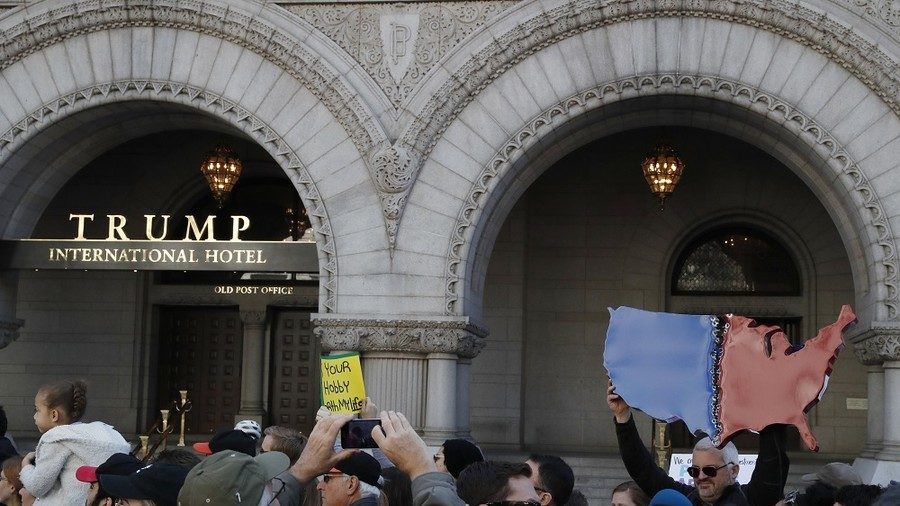 Protesters outside Trump's International Hotel