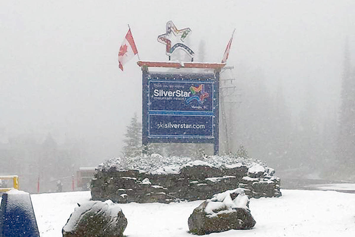 Snow falling at SilverStar Mountain Resort Sunday, Sept. 30.