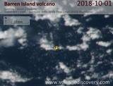 Satellite image from Barren Island yesterday showing a gas or ash plume drifting NW