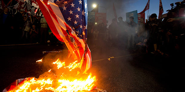 American flag burning