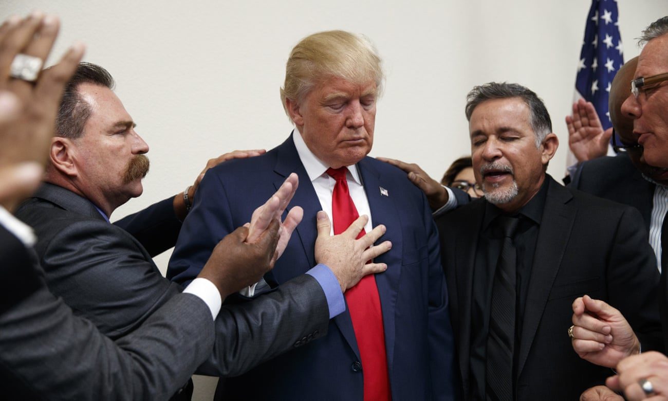 Click to enlarge Pastors from Nevada pray with Donald Trump during a visit to Las Vegas in October 2016. Plenty of moviegoers in Lynchburg, Virginia, heaped praise on the movie.