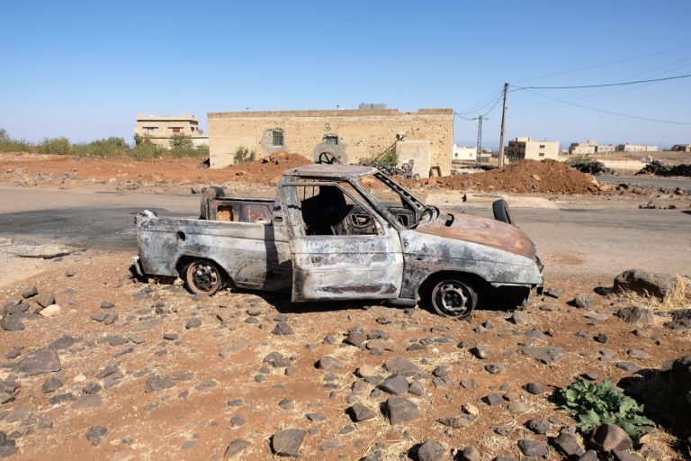burned car in Shbeki village