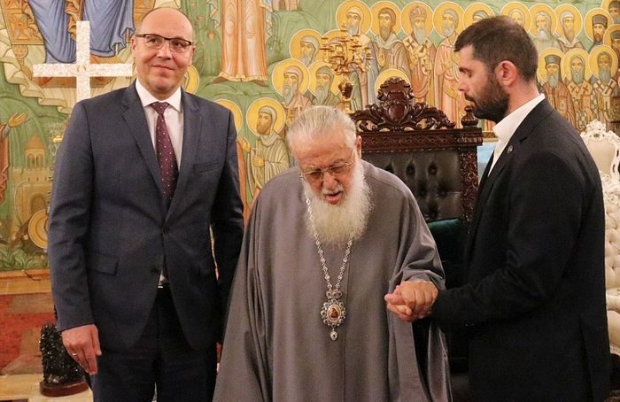 Click to enlarge His Holiness Catholicos-Patriarch Ilia II with Speaker Paruby.