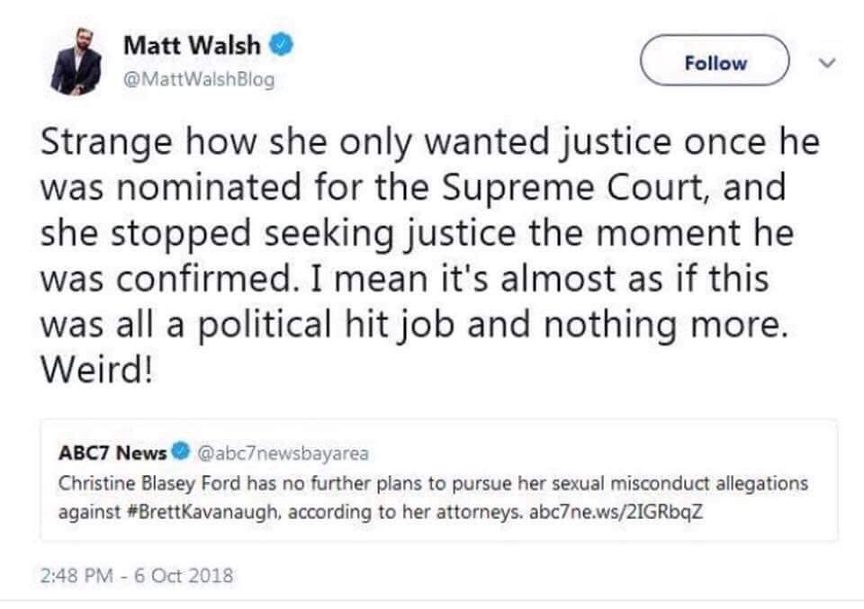 MAtt Walsh tweet Dr. Ford