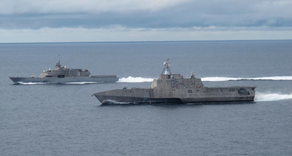 Freedom Class LCS (background) and Independence Class LCS (foreground)