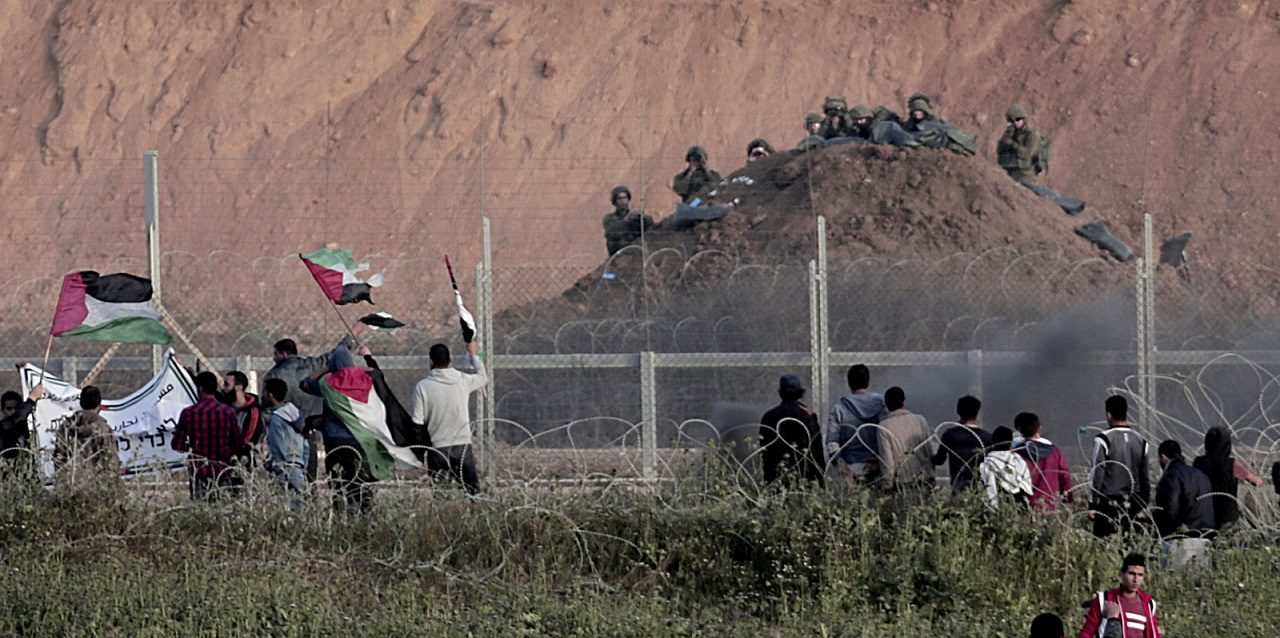 Protesters wave Palestinians flags