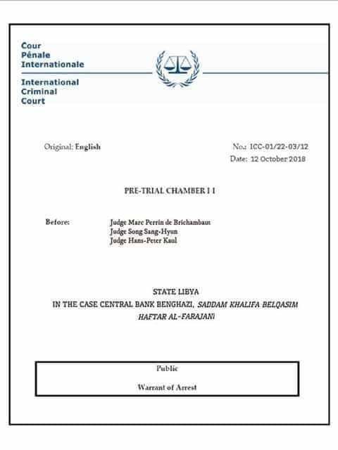ICC arrest warrant Saddam Khalifa Belqasm Haftar Al-Farajani