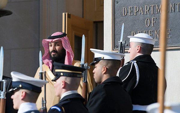 Crown Prince Salman visits the U.S. Department of Defense in March 2018.