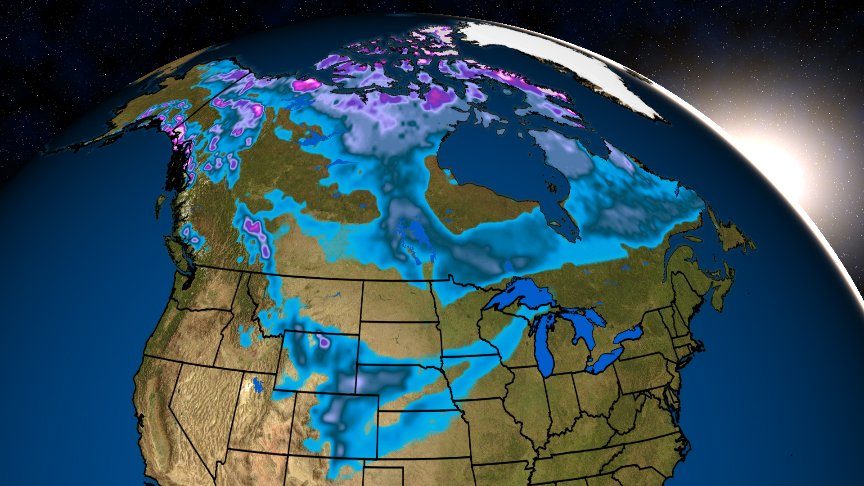 Shaded is where at least light snow cover was analyzed across the United States and Canada on the morning of Oct. 15.
