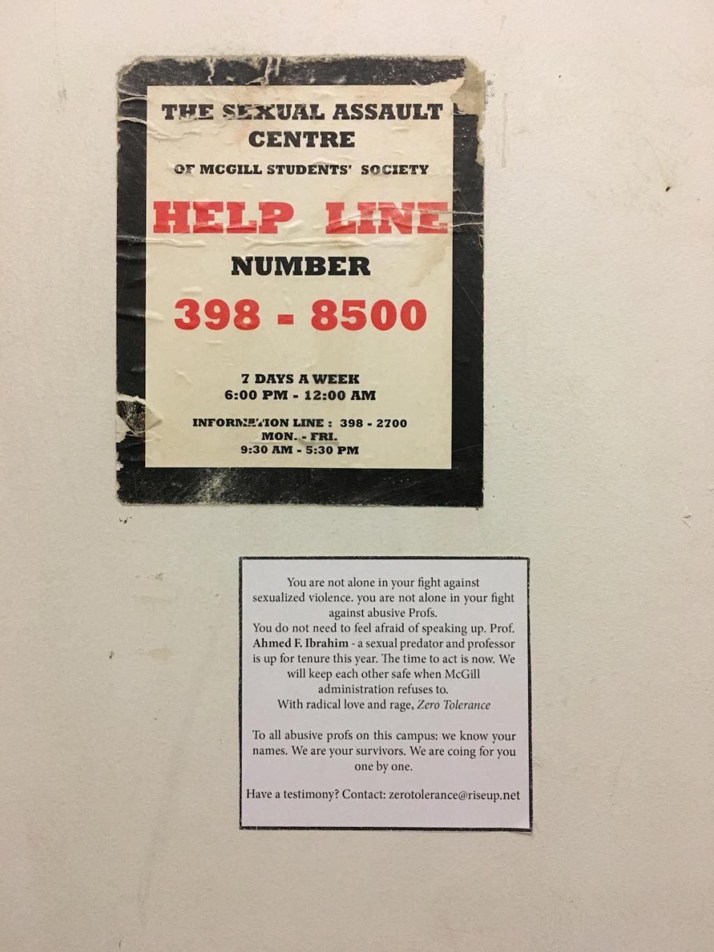 McGill stickers against Professor Ahmed Ibrahim