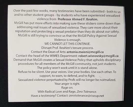 sticker campaign against McGill Professor Ibrahim