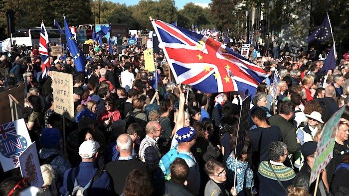 Protesters Brit flag