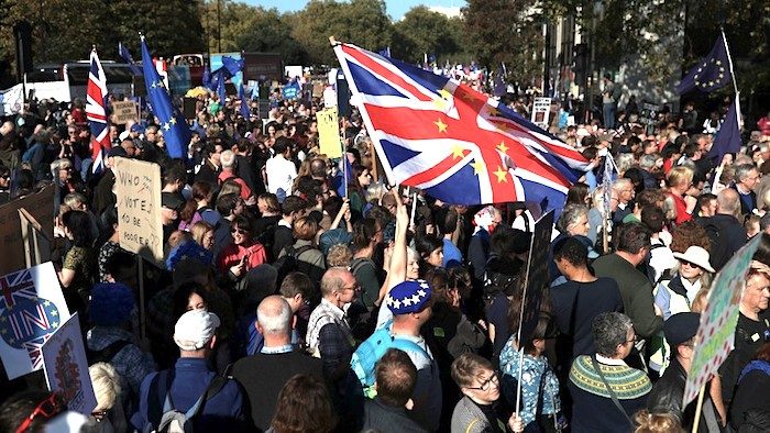 Click to enlarge Protesters Brit flag