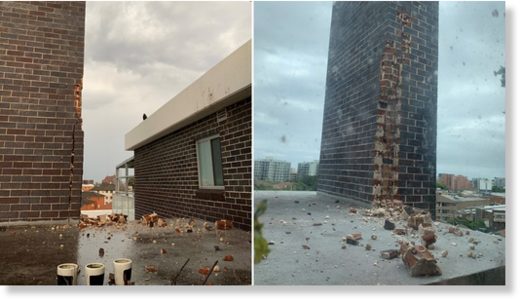 A Rockdale resident miraculously filmed the moment a lightning strike hit his home, shattering a wall and sending bricks flying.