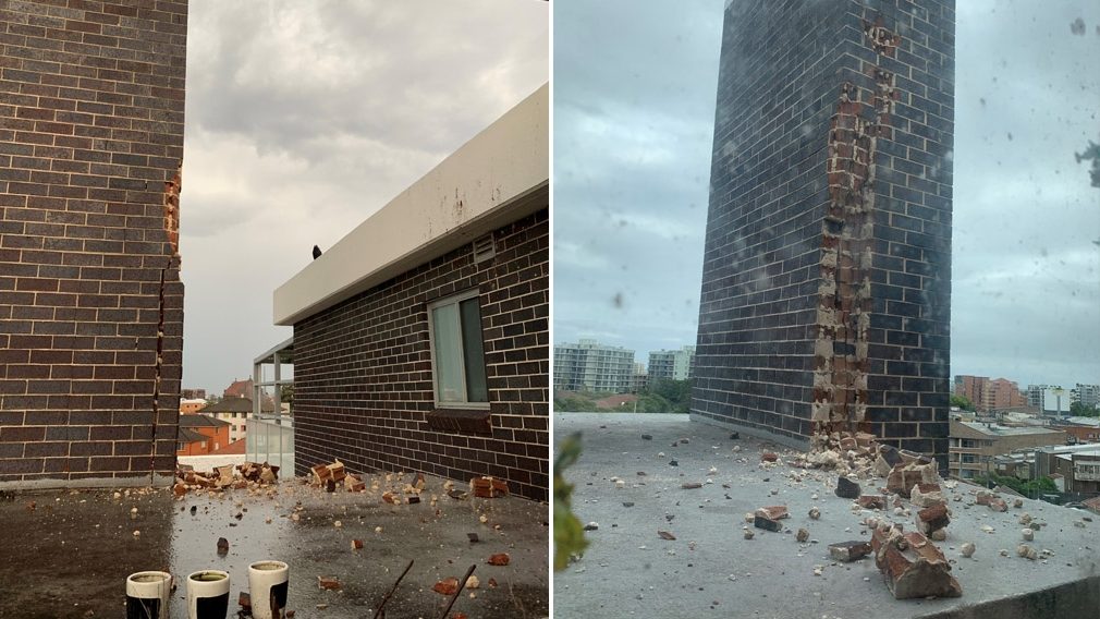 A Rockdale resident miraculously filmed the moment a lightning strike hit his home, shattering a wall and sending bricks flying.